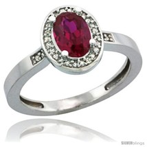 Size 9 - 14k White Gold Diamond Ruby Ring 1 ct 7x5 Stone 1/2 in  - £440.62 GBP