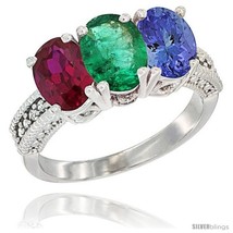 An item in the Jewelry & Watches category: Size 9.5 - 14K White Gold Natural Ruby, Emerald & Tanzanite Ring 3-Stone Oval 