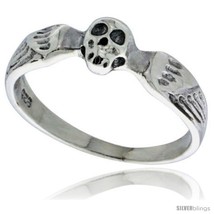 Size 6.5 - Sterling Silver Winged Skull Ring 3/16 in  - £8.24 GBP
