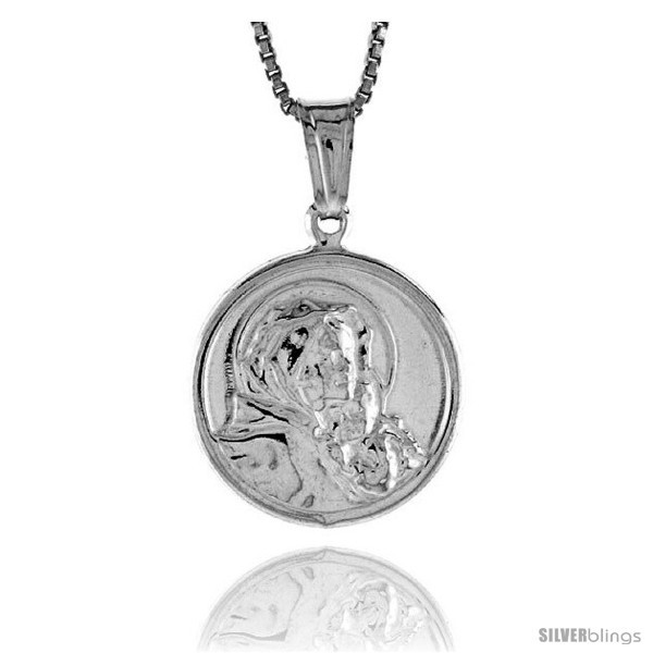 Primary image for Sterling Silver Madonna & Child Medal, Made in Italy. 11/16 in. (18 mm) in 