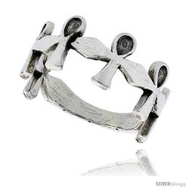 Size 8 - Sterling Silver Egyptian Ankh Link Ring 3/8  - £15.43 GBP