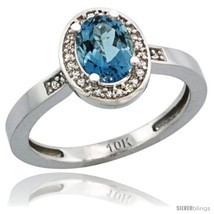 Size 5 - 14k White Gold Diamond London Blue Topaz Ring 1 ct 7x5 Stone 1/... - $545.65