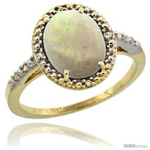 Size 5 - 10k Yellow Gold Diamond Opal Ring 2.4 ct Oval Stone 10x8 mm, 1/2 in  - £302.65 GBP