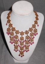 Vintage Goldette Dangle Necklace 12&quot; Long w/ Purple Color Stones - £155.74 GBP