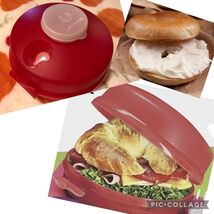 NEW TUPPERWARE BAGEL CREAM CHEESE KEEPER FOR ON THE GO  RED W/SHEER SMIDGET - $183.42 MXN