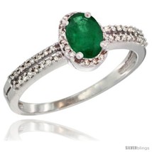 Size 10 - 14k White Gold Ladies Natural Emerald Ring oval 6x4 Stone Diamond  - £484.60 GBP