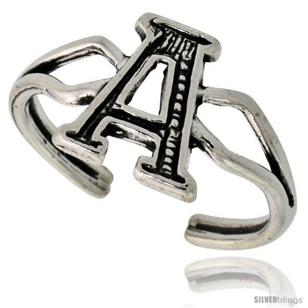 Primary image for Sterling Silver Initial Letter A Alphabet Toe Ring / Baby Ring, Adjustable 