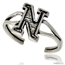 Sterling Silver Initial Letter N Alphabet Toe Ring / Baby Ring, Adjustable  - $17.40