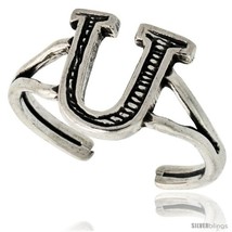 Sterling Silver Initial Letter U Alphabet Toe Ring / Baby Ring, Adjustable  - $17.40