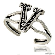 Sterling Silver Initial Letter V Alphabet Toe Ring / Baby Ring, Adjustable  - $17.40