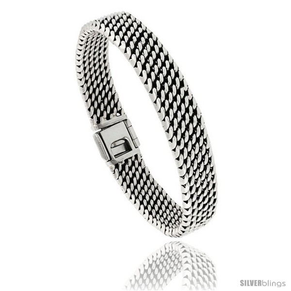 Primary image for Sterling Silver Flat Tight Mesh Bracelet, 11mm wide with Fold Over Clasp 7 3/8 
