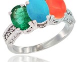 White gold natural emerald turquoise coral ring 3 stone 7x5 mm oval diamond accent thumb155 crop