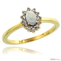 Size 5 - 10k Yellow Gold Diamond Halo Opal Ring 0.25 ct Oval Stone 5x3 mm, 5/16  - £323.27 GBP