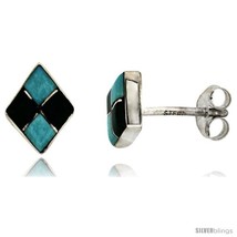 Sterling Silver Handcrafted Blue Turquoise Diamond-shaped Stud Earrings  - £27.44 GBP