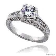 Ling silver vintage style engagement ring w a 7mm 1 25 ct round cz stone 5 16 7 mm wide thumb200