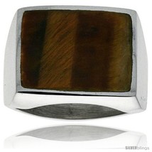 Size 12 - Gent&#39;s Sterling Silver Large Square Tiger Eye  - £82.24 GBP