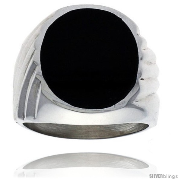 Size 9 - Gent's Sterling Silver Large Oval Black Obsidian Ring -Style  - £90.51 GBP