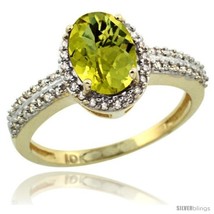 Size 5 - 10k Yellow Gold Diamond Halo Lemon Quartz Ring 1.2 ct Oval Stone 8x6  - $565.77