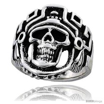 Size 12.5 - Sterling Silver Aztec King Biker Skull Ring, 1 in  - £101.25 GBP