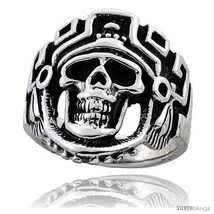 Size 13.5 - Sterling Silver Aztec King Biker Skull Ring, 1 in  - $129.30