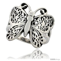 Size 8 - Sterling Silver Butterfly Ring 3/4 in Long -Style  - £26.09 GBP