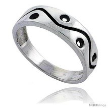 Size 8.5 - Sterling Silver Holes &amp; Waves Wedding Band Ring 1/4 in  - £11.94 GBP