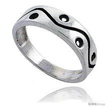 Size 8.5 - Sterling Silver Holes &amp; Waves Wedding Band Ring 1/4 in  - £12.04 GBP