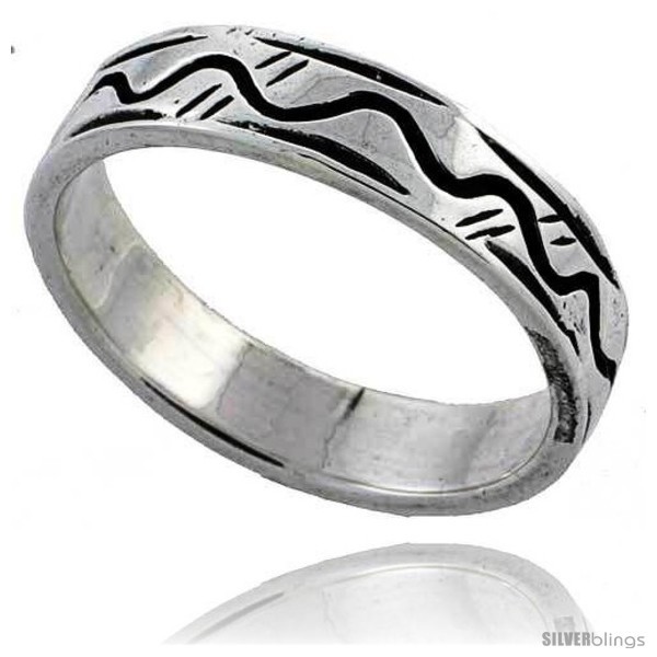 Size 6 - Sterling Silver Wave Wedding Band Ring 3/16 in  - £17.90 GBP