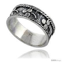 Size 6 - Sterling Silver Rope Edge Design Beaded Wedding Band Ring 1/4 in  - $35.36