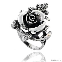 Size 9 - Sterling Silver Large Rose Flower  - £29.56 GBP