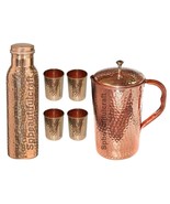Copper Water Drinking Bottle Hammered Pitcher Jug Tumbler Glass 1500ML S... - £52.29 GBP
