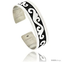 Sterling Silver Flat Cuff Bangle Bracelet with Abstract Motif 11/16 in  - £137.12 GBP