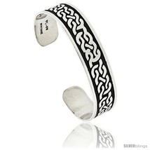 Sterling Silver Flat Cuff Bangle Bracelet with Celtic Knots 5/8 in  - £262.45 GBP