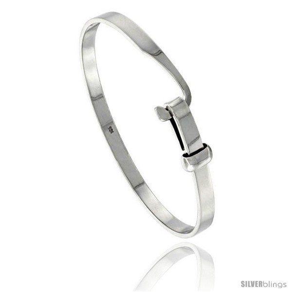 Sterling Silver 5mm wide Polished Bangle Hook-Buckle Clasp, 7  - $103.01