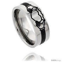 Size 12 - Titanium 9mm Flat Wedding Band Ring Claddagh Pattern  - £57.86 GBP