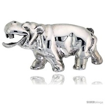 Sterling Silver Happy Hippo Brooch Pin, 1 7/8in  (48 mm)  - £67.15 GBP