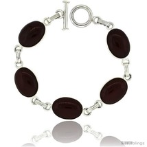 Sterling Silver Natural Carnelian Stone Jet Resin Inlay Link  - $145.01