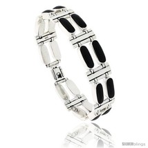 Sterling Silver Rectangular Bar Bracelet Double Row All Black Resin, Fold Over  - £274.98 GBP