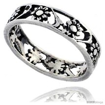 Size 9.5 - Sterling Silver Flower Wedding Band Ring 3/16 in  - $20.75