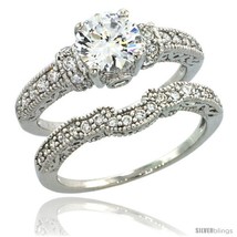 Size 6 - Sterling Silver Vintage Style 2-Pc. Engagement Ring Set w/ Brilliant  - £54.24 GBP