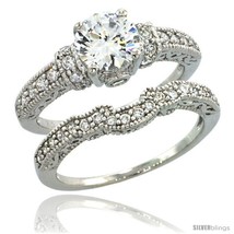 Size 7 - Sterling Silver Vintage Style 2-Pc. Engagement Ring Set w/ Brilliant  - £55.04 GBP