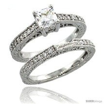 Size 7 - Sterling Silver Vintage Style 2-Pc. Square Engagement Ring Set w/  - £43.36 GBP