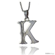 Sterling Silver Block Initial Letter K Aphabet Pendant Highly Polished, 3/4 in  - $19.85