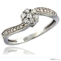 Size 5 - 10k White Gold Flower Cluster Diamond Engagement Ring w/ 0.28 Carat  - £391.58 GBP