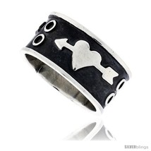 Size 12 - Sterling Silver Southwest Design Heart with Arrow Ring Handmade 1/2  - £46.37 GBP