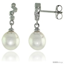 10k White Gold Bubbles &amp; Pearl Earrings, w/ 0.03 Carat Brilliant Cut Diamonds,  - £270.95 GBP