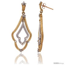 10K 2-tone Gold White Sapphire Earrings Diamond Accent, 1 3/4  - £750.70 GBP