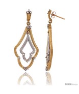 10K 2-tone Gold White Sapphire Earrings Diamond Accent, 1 3/4  - £735.19 GBP