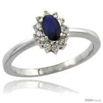 Size 10 - 10k White Gold ( 5x3 mm ) Halo Engagement Created Blue Sapphire Ring  - £288.86 GBP