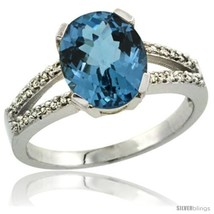 Size 8 - 14k White Gold and Diamond Halo London Blue Topaz Ring 2.4 carat Oval  - £496.04 GBP